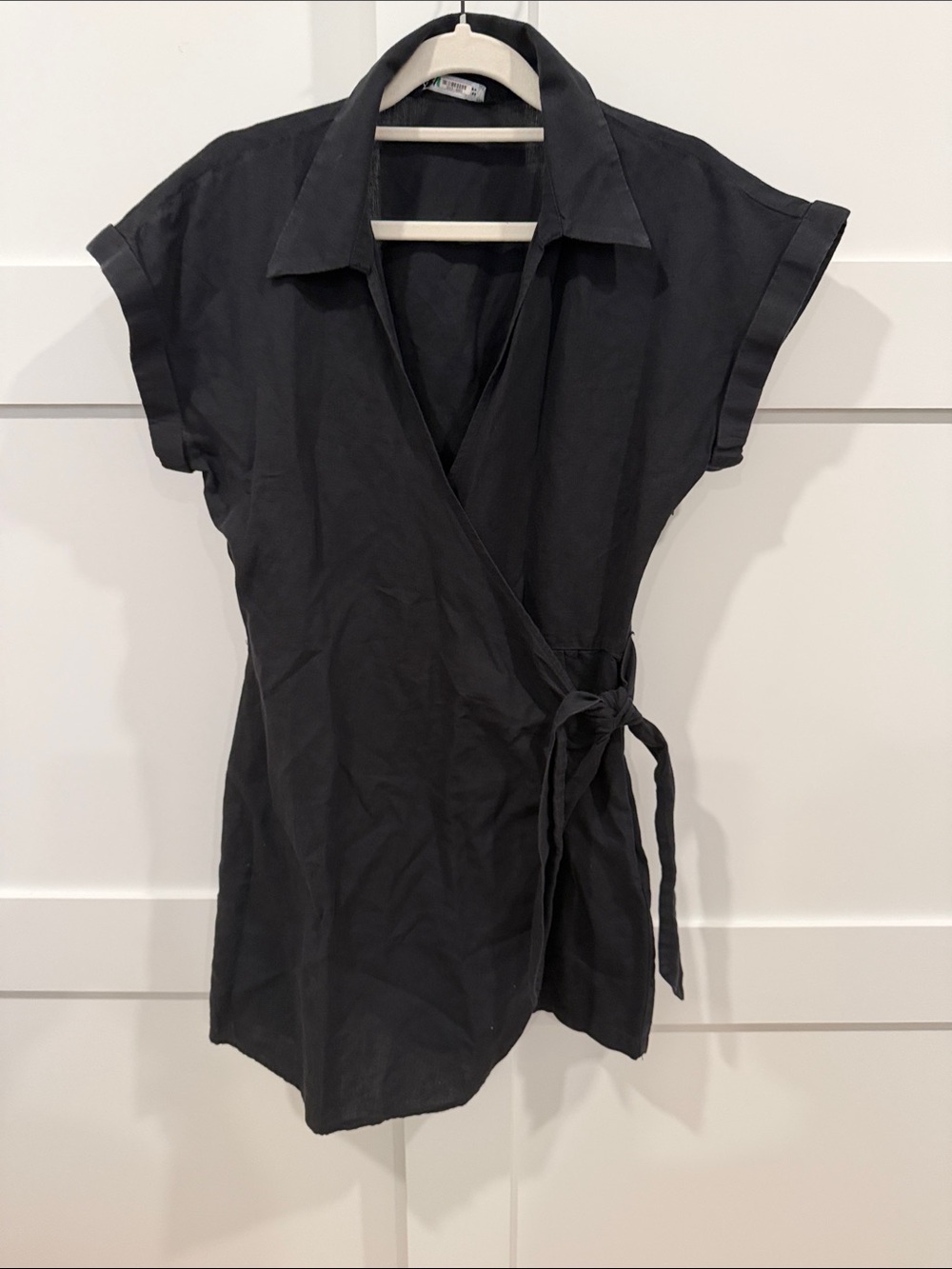 Zara Black Wrap-Front Short Sleeve Top